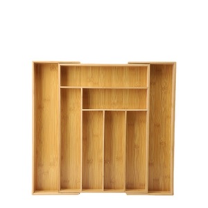 Japanese-style extendable kitchen drawer storage <b>box</b>, kitchen cutlery/knife/fork compartment <b>box</b>, desktop cosmetics <b>box</b>, bamboo - Product Image 2
