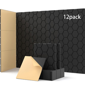 高密度吸音装飾フォーム音響パネル12正方形の六角形自己接着性ポリエステル繊維パネルホテル用 - Product Image 1
