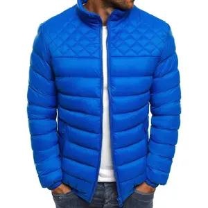 Оптовая продажа от оригинального производителя, зимняя новая однотонная простая модная клетчатая стеганая куртка со стразами и воротником-стойкой, мужская куртка-пуховик
