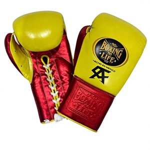 No Boxing No Life Gants de boxe rouge et jaune en cuir véritable à lacets pour l'entraînement et le sparring pour adultes Gants de boxe personnalisés - Product Image 1