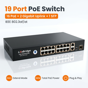 สวิตช์ PoE VLAN ประสิทธิภาพสูง Smart AI Watchdog 19 พอร์ต 10/100M 2 Gigabit Uplink 1 SFP 300W ความเร็ว 9.2Gbps แบบ Full-Duplex - Product Image 1