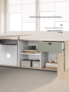 <span class=keywords><strong>Bureau</strong></span> de direction moderne et minimaliste avec armoire latérale, en PVC, design rectangulaire, plateau en mélamine - Product Image 4