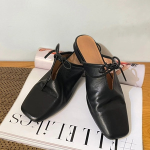 Summer New Solid Color Square Toe Mule Slippers For Women <b>Bow</b> Tie Closed Toe Slip On Versatile Flat Slides - Product Image 5