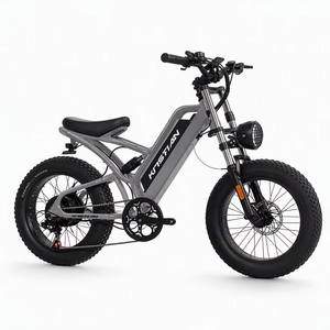Vélo électrique gris haute performance de la marque KRISTIAN, avec double <span class=keywords><strong>suspension</strong></span>, pneus larges 20x4.0 et cadre de type cyclomoteur. - Product Image 1