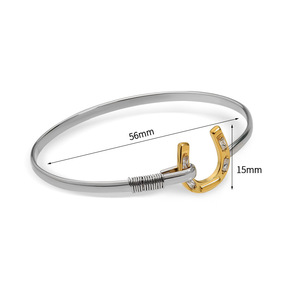 Gold Stainless Steel Fashion <b>Bracelet</b> Equestrian Horsebit U-Shape Charm with Lucky <b>Horseshoe</b> Bangle Jewelry - Product Image 6