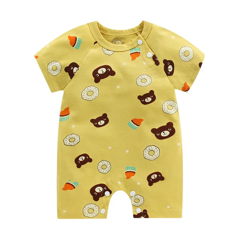 Vente en gros 100% coton dessin animé impression neutre bébé vêtements personnalisés bébé garçons barboteuses bébé fille vêtements d'été 0-24 mois