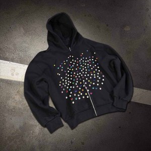 Sudadera con cremallera y estampado Digital con patrón de letras bordadas Terry de invierno para hombre de alta calidad con diamantes de imitación de ajuste Regular pesado - Product Image 1