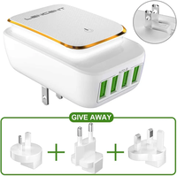 LDNIO A4405 US UK EU AU Plug 4-Port 22W Lampe LED réglable Adaptateur de chargeur USB Auto-ID Portable Phone Travel Wall Phone Charger