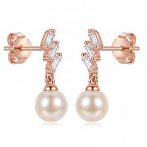 Élégantes boucles d'oreilles clous en cuivre étoilé avec perles et zircons, bijoux de luxe pour femme, cadeau de mariage ou de mariée - Product Image 1