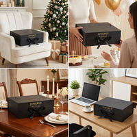 Boîte magnétique noire personnalisée de grande capacité, emballage de luxe en carton rigide, boîte cadeau pliable en papier avec logo imprimé