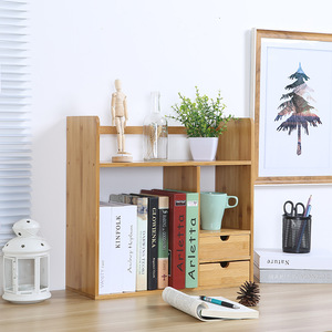 Bamboo <b>Mini</b> Bookshelf With Drawer Desktop Storage Simple <b>Desk</b> Organizer For Student Office Use - Product Image 2