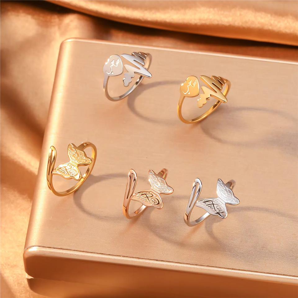 Hubb Love Arabic Calligraphy Heartbeat EKG Open Adjustable Ring Gold ...