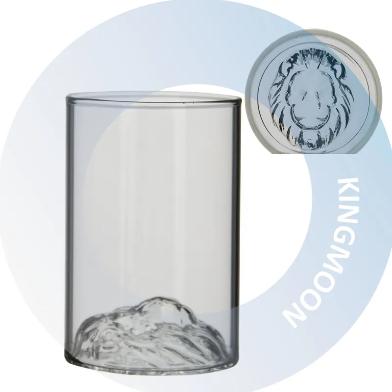 ライオンヘッド型ガラスカップティージュース工場直販再利用可能透明ライオン柄シングルウォールウイスキーガラスカップ