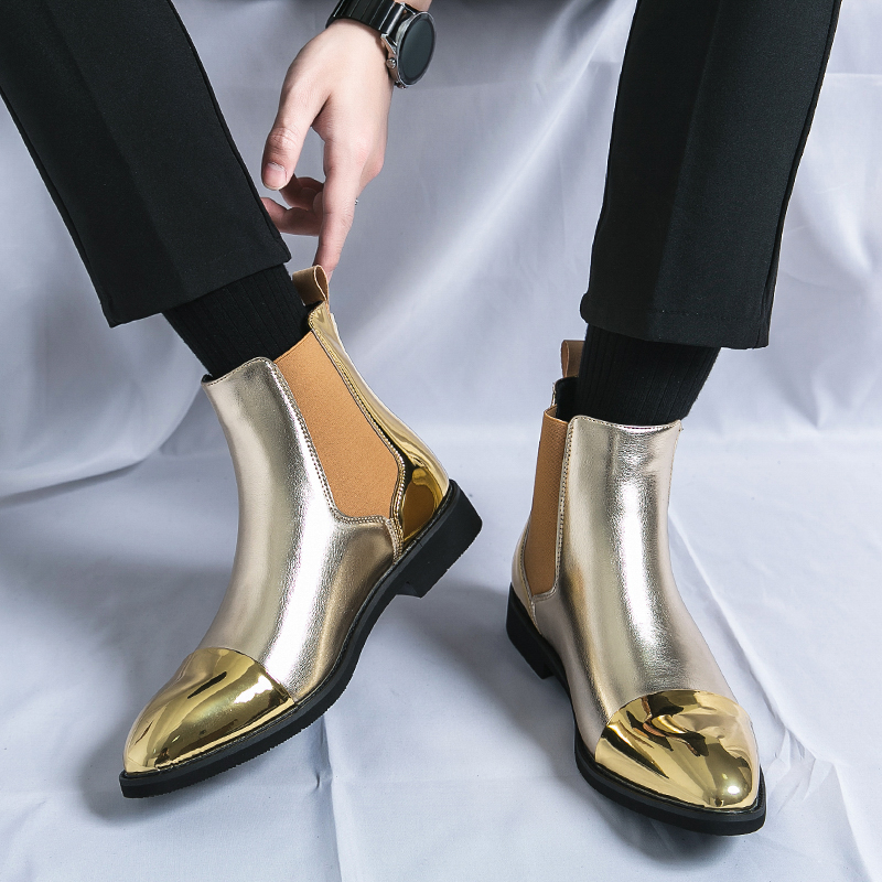 Black Gold Color slip on High Top Pointed Toe Dress Boots Big Size 38-46  Male Boots for Men| Alibaba.com