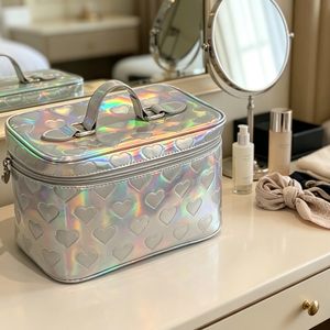 Glossy PU Leather Women <b>Makeup</b> <b>Bag</b> Embossed Logo Large Travel Cosmetic <b>Bag</b> Wholesale Women <b>Makeup</b> Pouch for Daily Use - Product Image 6