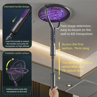 360 °   Raquette anti-moustiques électrique à tête rotative, manche extensible, tapette électrique pour plafonds et coins hauts, prête à être expédiée