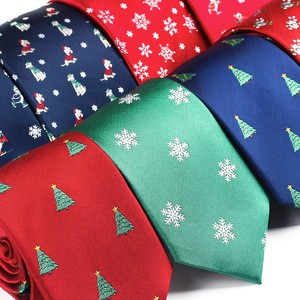 Cravate <span class=keywords><strong>de</strong></span> Noël en polyester jacquard 7,5 cm, motifs festifs canne à sucre, sapins <span class=keywords><strong>de</strong></span> Noël, flocons <span class=keywords><strong>de</strong></span> neige, rayures et carreaux, créative pour fêtes et occasions formelles - Product Image 1