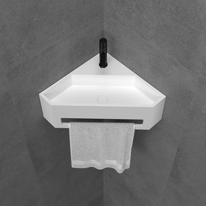 Fregadero de esquina triangular de superficie sólida, lavabo de pared de tamaño pequeño para Baño - Product Image 2