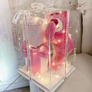 Ramo de Osos de Peluche con Rosas Eternas Románticas, Regalo de Osos de Flores Preservadas para el Día de San Valentín - Product Image 1
