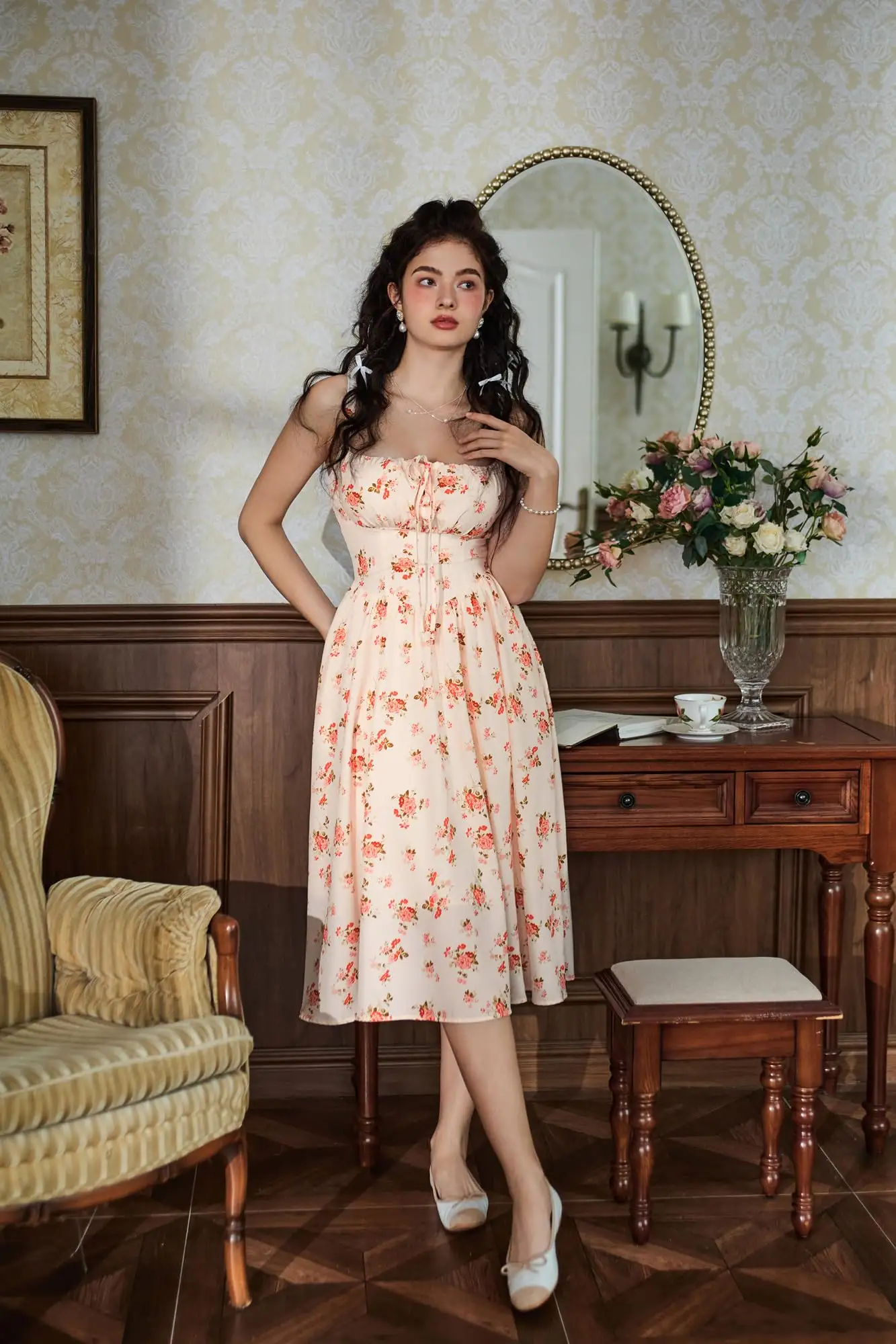women's dress Summer broken flower print tight body pleat elegant leisure money blossom dress