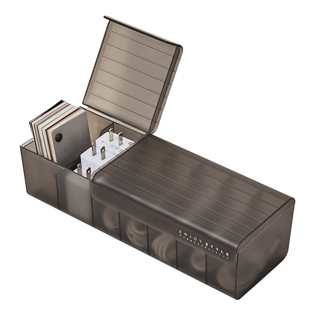 Portable Storage Desktop Organizer with 7 Compartments Plastic Cable Management Box Set with Lid