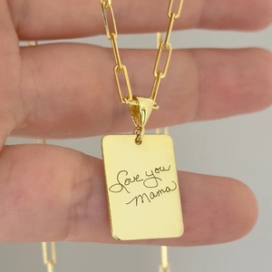 Bijoux gravés en acier inoxydable <span class=keywords><strong>collier</strong></span> d'écriture réelle pour hommes femmes <span class=keywords><strong>collier</strong></span> manuscrit personnalisé enfants <span class=keywords><strong>dessin</strong></span> étiquettes bijoux - Product Image 3