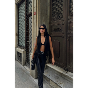 Chaleco de Gamuza con Flecos para Mujer, Prenda Exterior Negra, Pieza de Moda - Product Image 3