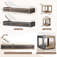 Chaise longue d'extérieur résistante aux intempéries avec cadre arrondi en teck et aluminium, coussin profond en rotin PE, mobilier pour hôtel et complexe hôtelier