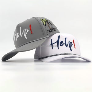 High Quality Custom 3D Embroidery logo Polyester 5-Panel Baseball Cap Waterproof Laser Cut Perforated <b>Leaf</b> for Sports golf hats - Product Image 2