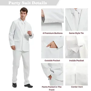 Halloween Business Suits for Men 2-Piece Wedding Suit Solid Color Blazer Polyester Pants for Adult Party Costume