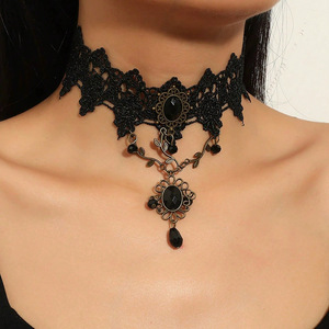 Joyería de disfraces gótico lindo hecho a mano negro clavícula cadena encaje gargantilla Collar para mujer - Product Image 5