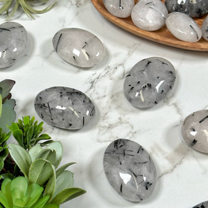 Wholesale Natural Reiki Healing Home Decorative <b>Black</b> Rutilated Tourmaline Quartz Crystal Palm Stone - Product Image 2