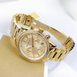 Reloj de Pulsera <span class=keywords><strong>para</strong></span> Mujer con Cronógrafo, Esfera Dorada, Bisel de Cristal, Pantalla Analógica de Cuarzo, Ventana de Fecha, Reloj de Acero Inoxidable - Product Image 2