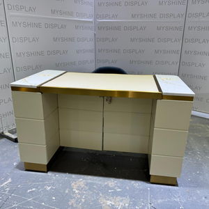 Mostrador de Exhibición de Joyería de Lujo en <span class=keywords><strong>Crema</strong></span> Dorada, Mostrador de Consulta de Gemas de Alta Gama Personalizado - Product Image 5