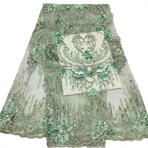 Robe en dentelle à mailles écologiques à motifs floraux multicolores, robe de soirée brodée de paillettes pour femmes, mode - Product Image 3