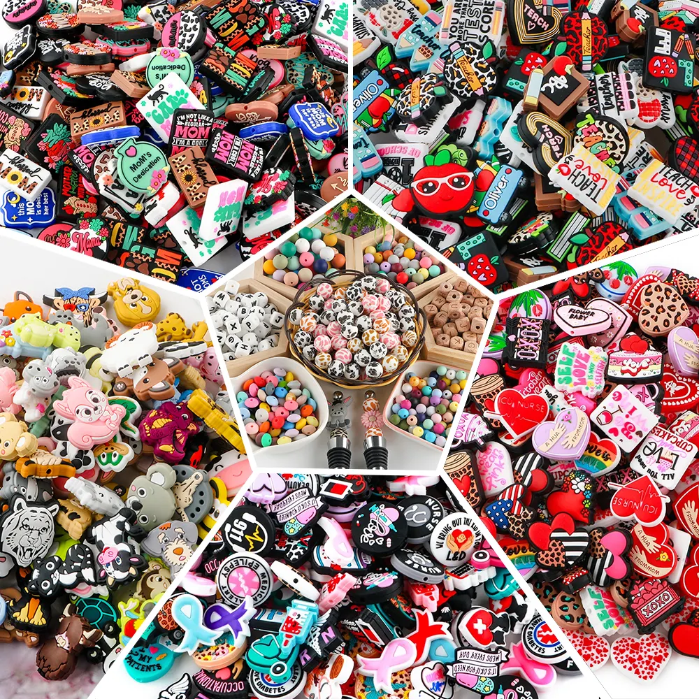 Custom Wholesale Mixed DIY Silicone Beads Bracelets Handmade Cartoon Animal Focal Beaded Pens Soft Toy Jewelry Making