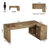 Bureau exécutif en forme de L de 70.8 pouces, grande table de bureau avec armoire de rangement, poste informatique en bois de ferme pour bureau à domicile