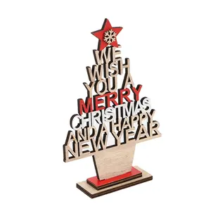 クリスマス木製ツリー卓上装飾工芸品休日英語アルファベットシーンウィンドウディスプレイピース