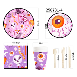 DAMAI Factory Wholesale New Disposable purple Exploding Eyeball Halloween Party Paper Plate Set - Product Image 5