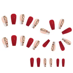 Superventas, 24 Uds., Punta francesa, <span class=keywords><strong>uñas</strong></span> acrílicas <span class=keywords><strong>de</strong></span> prensa, ataúd cuadrado medio, estilo <span class=keywords><strong>de</strong></span> salón, venta al por mayor, aplicación <span class=keywords><strong>de</strong></span> dedo para el Día <span class=keywords><strong>de</strong></span> San Valentín - Product Image 6