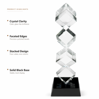Trophée en cristal K9 en forme de cube empilé et rotatif, trophée créatif en cristal géométrique avec base noire, gravure laser personnalisée du logo