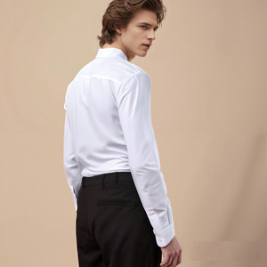 <span class=keywords><strong>Chemise</strong></span> habillée formelle <span class=keywords><strong>pour</strong></span> <span class=keywords><strong>homme</strong></span> à manches longues, <span class=keywords><strong>chemise</strong></span> française de haute qualité, couleur unie blanche, simple boutonnage, popeline, style européen américain - Product Image 3