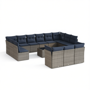 Ensemble de canapés de patio en polyrotin gris avec coussins, mobilier de jardin, sièges d'extérieur, capacité de plus de 10 personnes, design contemporain - Product Image 1