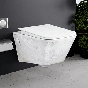 WC suspendu en céramique carré monobloc à double chasse Squat Silver avec siphon en P - Product Image 1