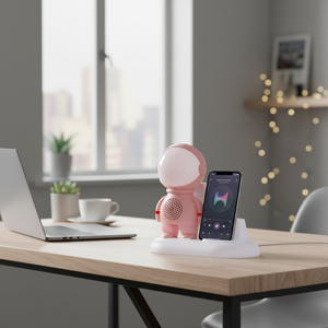 Mini Astronaut LED Portable <b>Wireless</b> <b>Speaker</b> with Phone Stand FM Radio Universal Cell Phone Device RoseGold China - Product Image 5