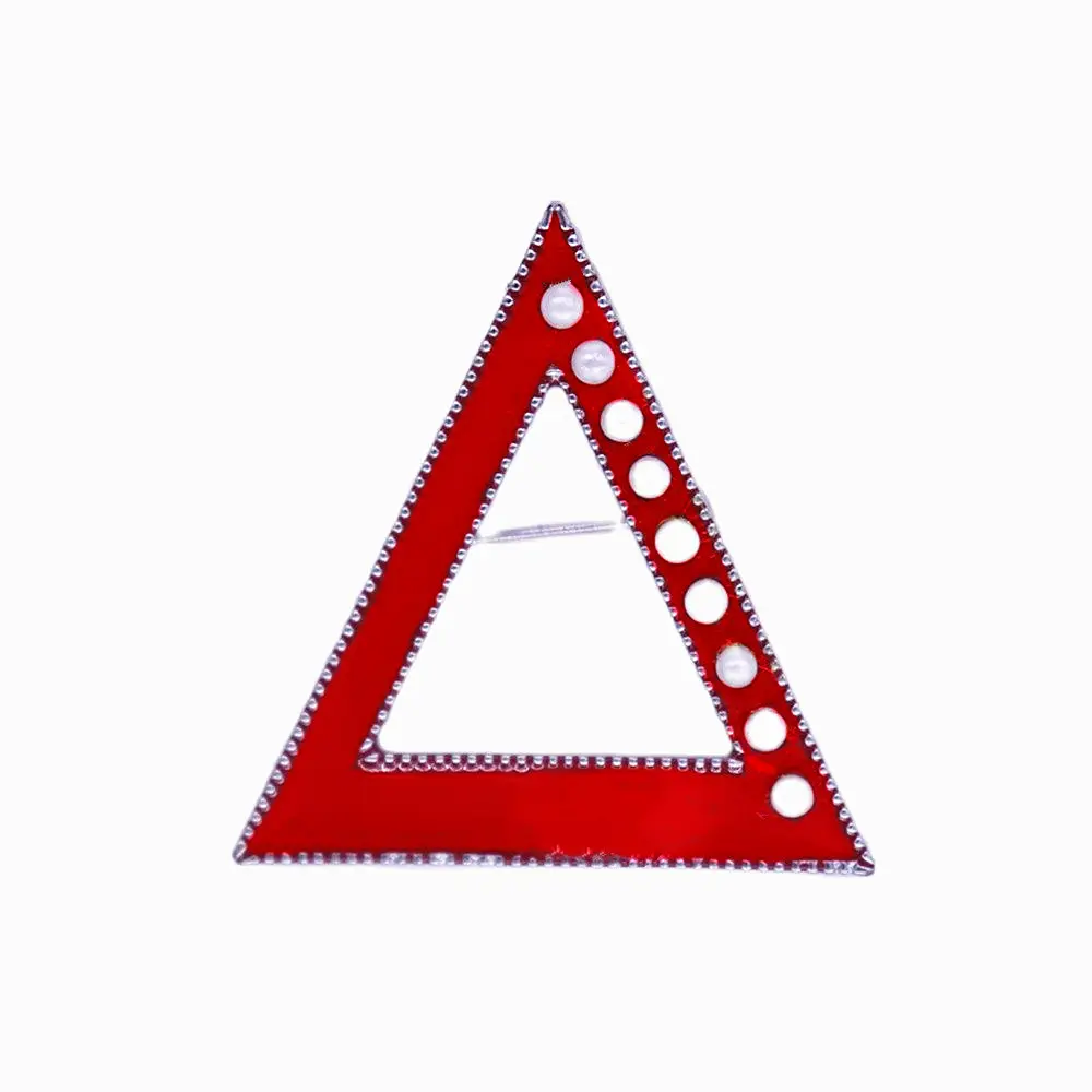 Customize Design Stylish Quality Metal Triangles Shape Red Enamel Imitation Pearl DST Label Sorority Delta Sigma Brooch