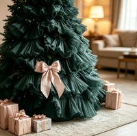 Y-029 Luxuriöser Künstlicher Weihnachtsbaum Dunkelgrüner Tüll-Rüschen-Weihnachtsbaum mit Schleifen für Heim Hotel Feiertagsdekoration