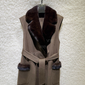 Cappotto ViVi7 <span class=keywords><strong>in</strong></span> Vera Pelliccia di <span class=keywords><strong>Visone</strong></span>, Colletto 100% Lana, Senza Maniche, con Cintura e Tasche, Chiusura con Bottoni a Pressione, per Donna Elegante da Ufficio - Product Image 2