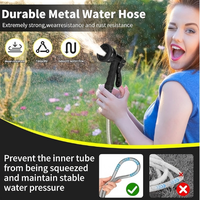 Tuyau d'arrosage en acier inoxydable 25 pieds, diamètre 16 mm, raccord 3/4 pouce, buse de pulvérisation 10 modes pour jardin et extérieur, ne s'emmêle pas, ne se plie pas