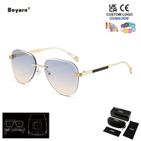 Lunettes de soleil Boyarn Fashion rétro sans monture ovales UV400 en PC pour l'extérieur, les vacances, la photographie, décoratives, bleues/grises, logo personnalisé